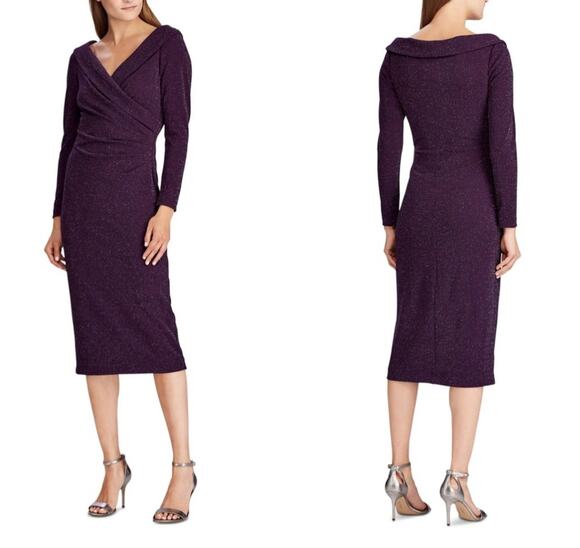 Lauren Ralph Lauren Dresses & Skirts - Ralph Lauren Faux Wrap Dress, Purple w/ Silver Shimmer Accents, Size 12, NWT